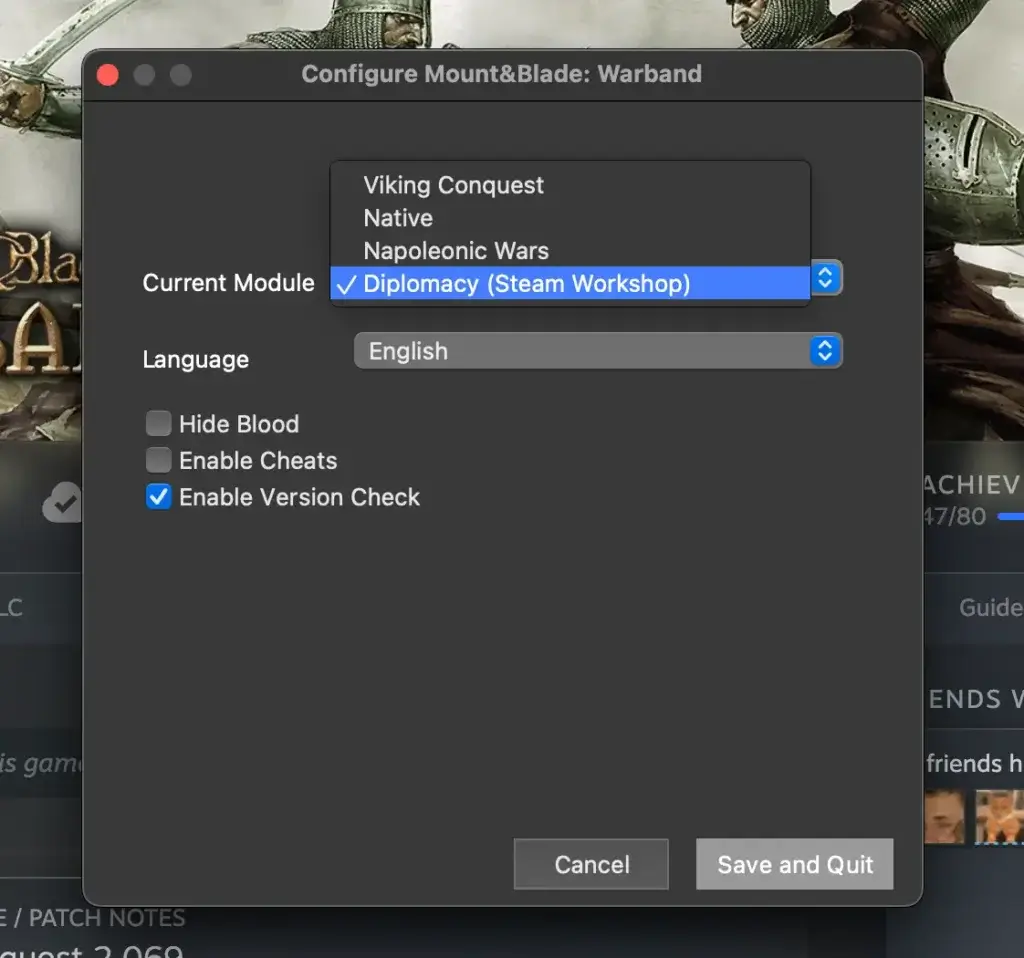 Warband Native, mods, Viking Conquest, Napoleonic Wars on MAC OS Steam